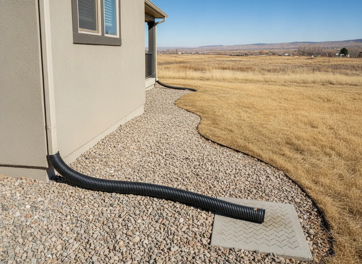 Downspout extension and splash block directing water away from a foundation